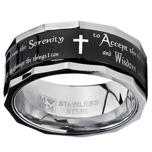 Men's Black Stainless Steel Religious Cross Serenity Prayer Spinner Ring 8MMGift