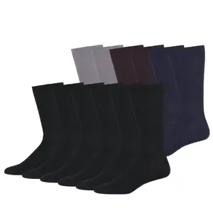 12 Pairs Men's Dress Socks Cotton Blend Breathable Classic Soft Solid Rib Mid Calf Crew Socks Anti Odor Moisture Wicking Sweat-absorbing Assorted Pack
