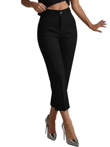 High-Waisted Flowy Straight Leg Suit Pants, Simple Nine-Part Suit Bottoms, Elegant Office Wear, Comfortable Daily
