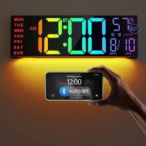 JALL 16.2" Large Wall Clock with Bluetooth Sync, RGB Clock Large Display with Auto DST, Wall Clock for Classroom Bedroom Gym Office, Led Clock for Seniors (Black)