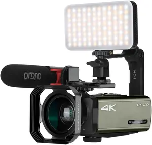 ORDRO Optical Zoom UHD 4K Camcorder Video Camera AX65 Vlogging Camera Touch Screen Vlog Camera with External Microphone, Lens Hood, Stabilizer, LED Light, Wide-Angle Lens Connection Memory Connection Memory Rechargeable Sd Smartphone Photographic Kit