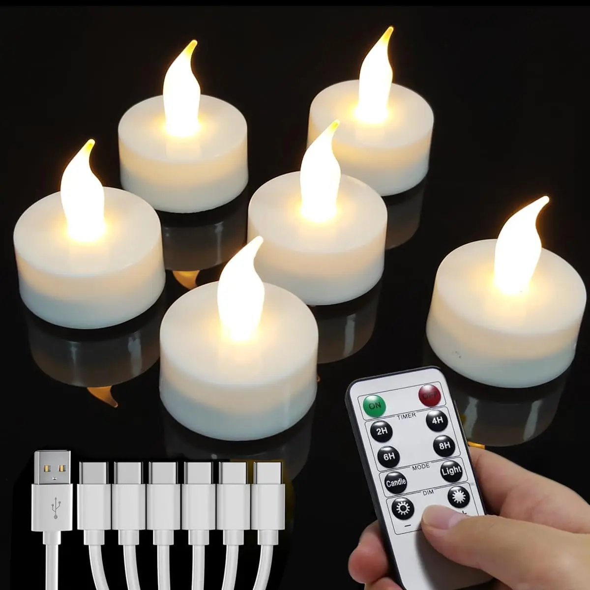 Rechargeable Candles Tea Lights with Remote Timer,Battery Operated Flameless LED Tea Lights Candles with USB Rechargeable for Halloween,Christmas,Weddings,Birthdays 6-Pack(Warm White), Recharging Candle Lights, Remote-Controlled Candle Lights