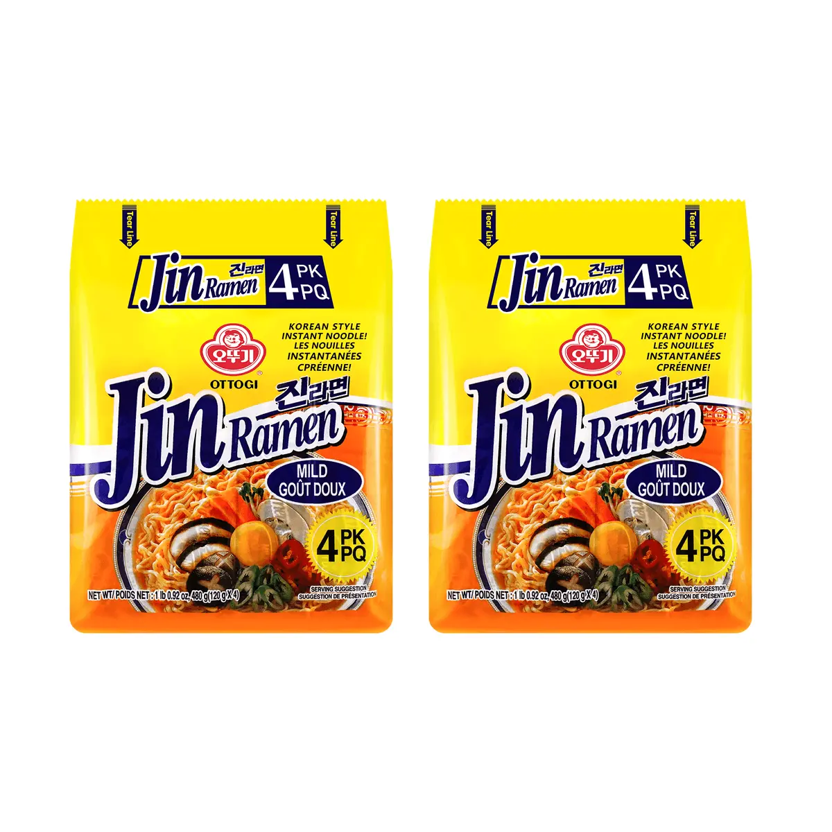 OTTOGI 【Value Pack】Mild Jin Ramen - Korean-Style Instant Noodles, 4 Packs* 4.23oz*2【Value Pack】