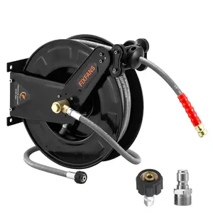 Pressure Washer Hose Reel 3/8" X 50 FT Steel Dual Arm High Power Wash Hose Reel 4000 PSI Heavy Duty Dual Arm Hose Reel Black hosereels fathersdaygift