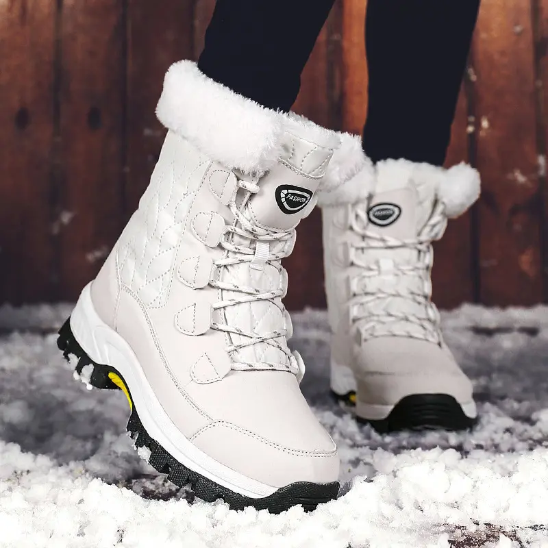 Women's Thermal Insulated Snow Boots with Plush Faux Fur Collar & Anti-Slip EVA Sole - Heavy-Duty Winter Boots with Ergonomic Arch, White & Black Color Options, Warm Lining & Lace-Up Ankle Boots for Ice & Snow - Ideal for Cold Weather, Winter Activities