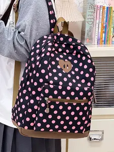 Cute Polka Dot Backpack for Girls, Lightweight Nylon School Bag, Perfect for Teenagers and Students, Casual Shoulder Bag