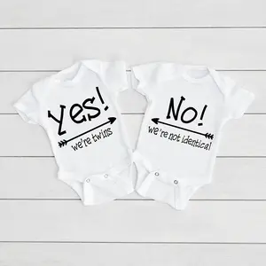 Yes!we're Twins/No!We're Not Identical Baby Romper Sister Brother Twin Bodysuit Letter Print Jumpsuit Holiday Party Baby Clothes