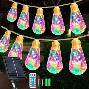 Solar String Light Copper Wire Hemp Rope Papaya String Lights for Outdoor Wall Balcony Garden Decor Solar String Fairy Light