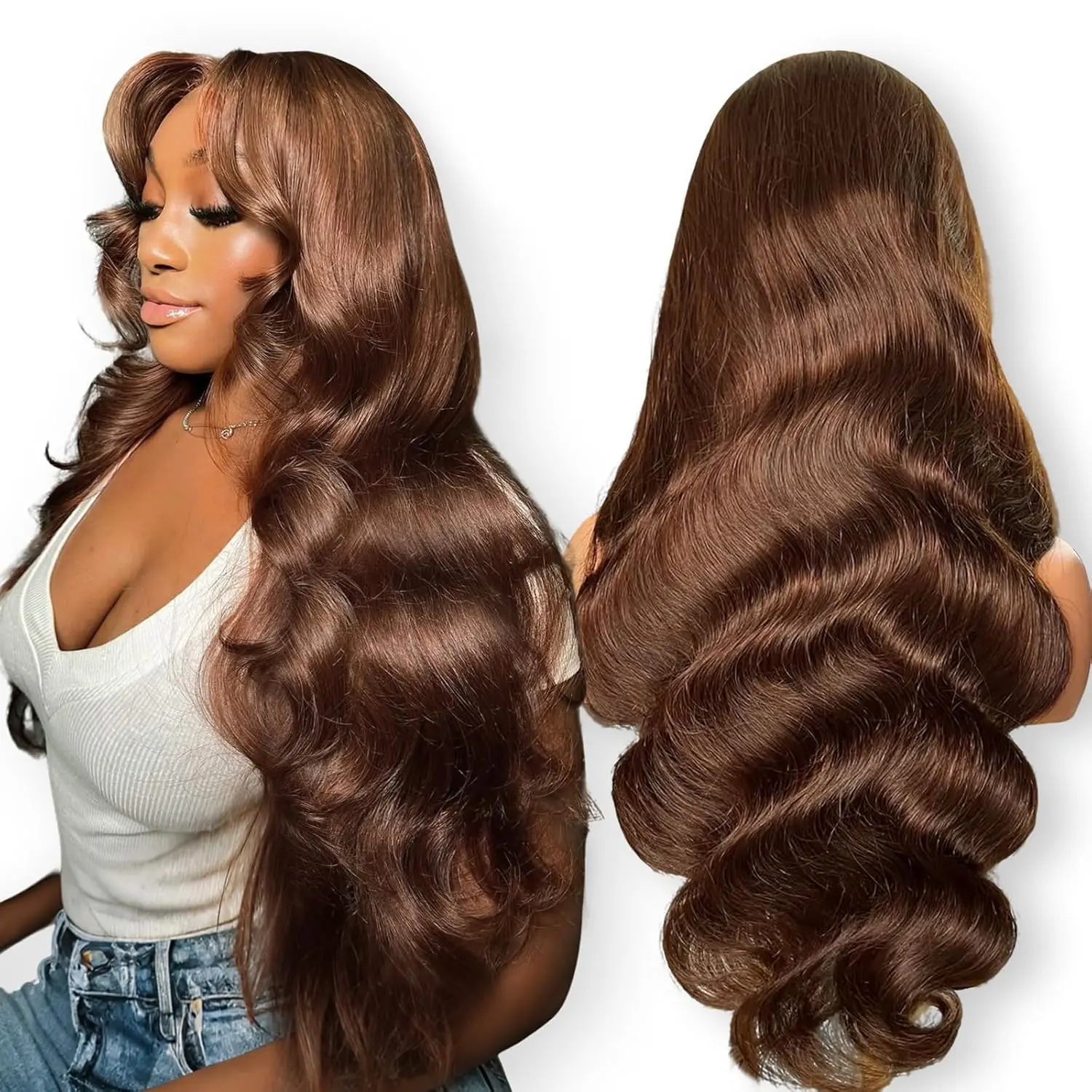 Chocolate Brown Lace Front Wig 13x6 Body Wave Pre Plucked With Baby Hair Colored Human Hair for Women 180 Density