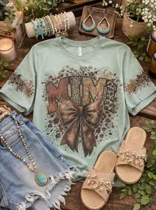 Mimi Bow Graphic Tee-Sage Leopard Distressed Shirt