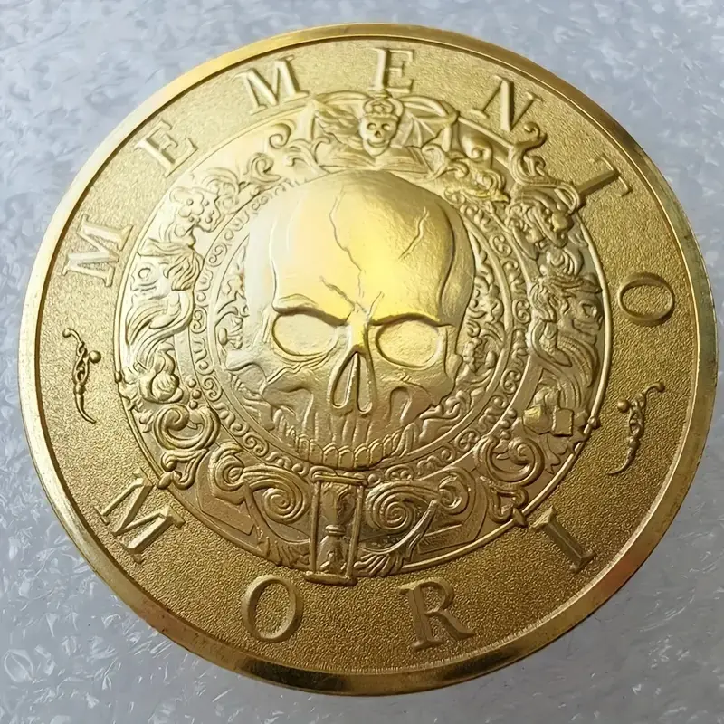 Vintage Skeleton Knight Challenge Coin, Metal, Religious Theme, Complex Horse & Skull Design, Round Collectible Medal