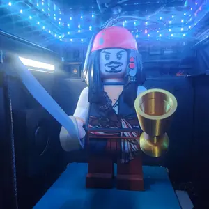 BIG BRICK Captain Jack Sparrow 3D Printed Fully Functional Minifigure 8in Tall with Sword & Golden Cup
