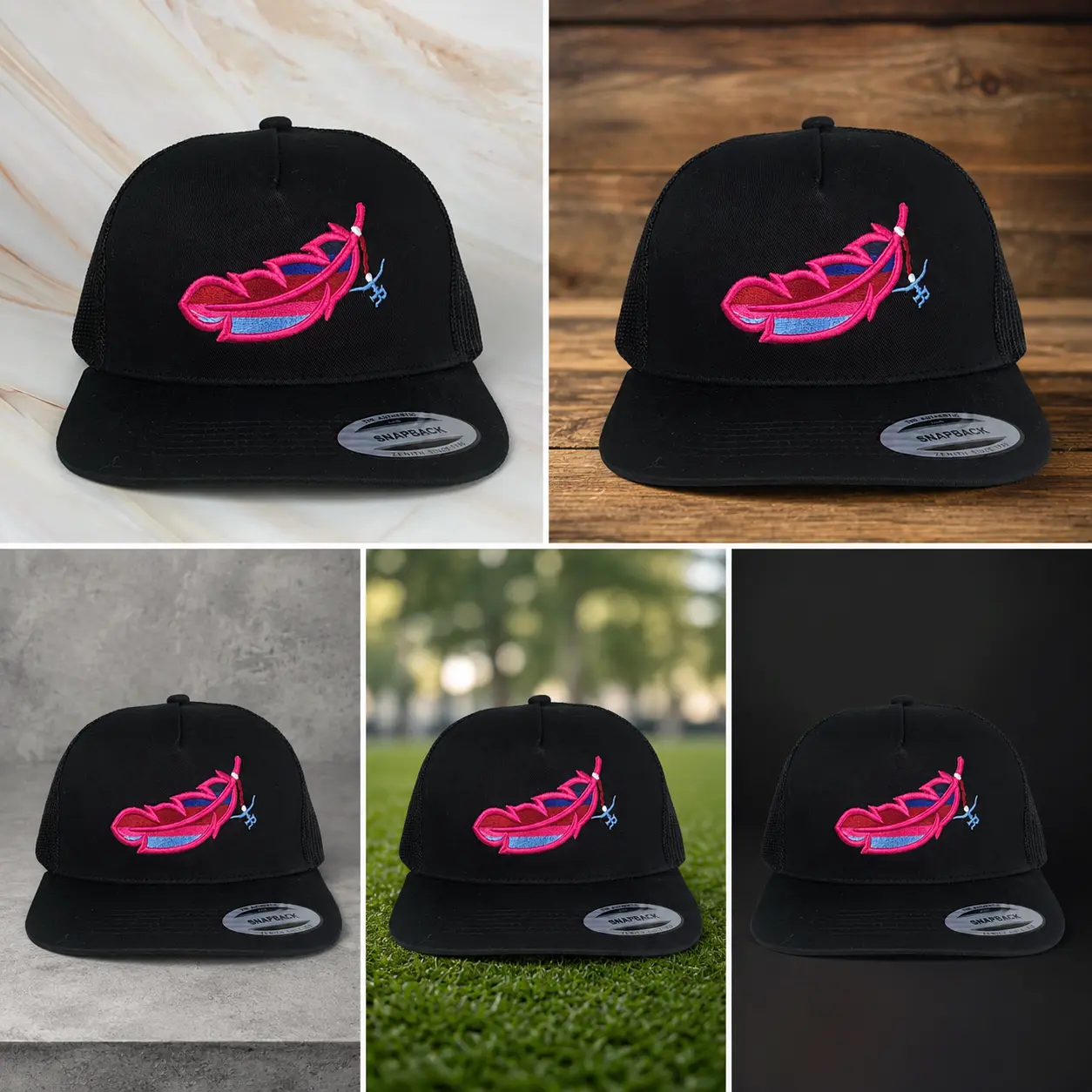 Feathered Outlaw -BLK Hot Pink Feather Embroided Hat