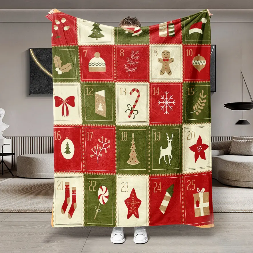 Vintage Christmas Countdown Flannel Blanket, Large Soft Lightweight Warm Throw for Bed Sofa Office Camping Travel, Perfect Winter Gift