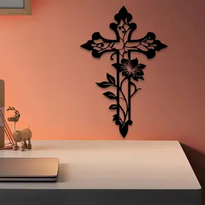 1pc Floral Cross Metal Wall Art, Wall Art Decoration, Floral Cross Statue Mural, Perfect for Living Room Wall, Garden Wall, Office Wall, Easter Decor, Ideal Gift for Homeowners, Rust-Resistant Metal