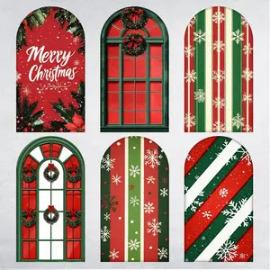 Merry Christmas Red Holly Arch Backdrop Cover for Holiday Party