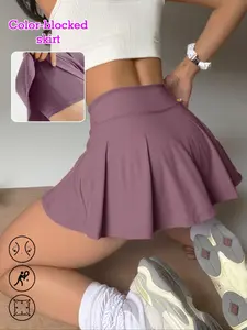 Women's High Waist Slim-Fit Sporty Skirt Pants with Lining Shorts, Colorblock Tennis Dress for Gym, Tennis & Casual Wear, Sports Skort