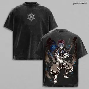 Akaza Upper Rank 3 Graphic Tee, Vintage Washed Oversized Shirt, Manga Villain Demon Slayer Cotton T-Shirt YZ7 08T