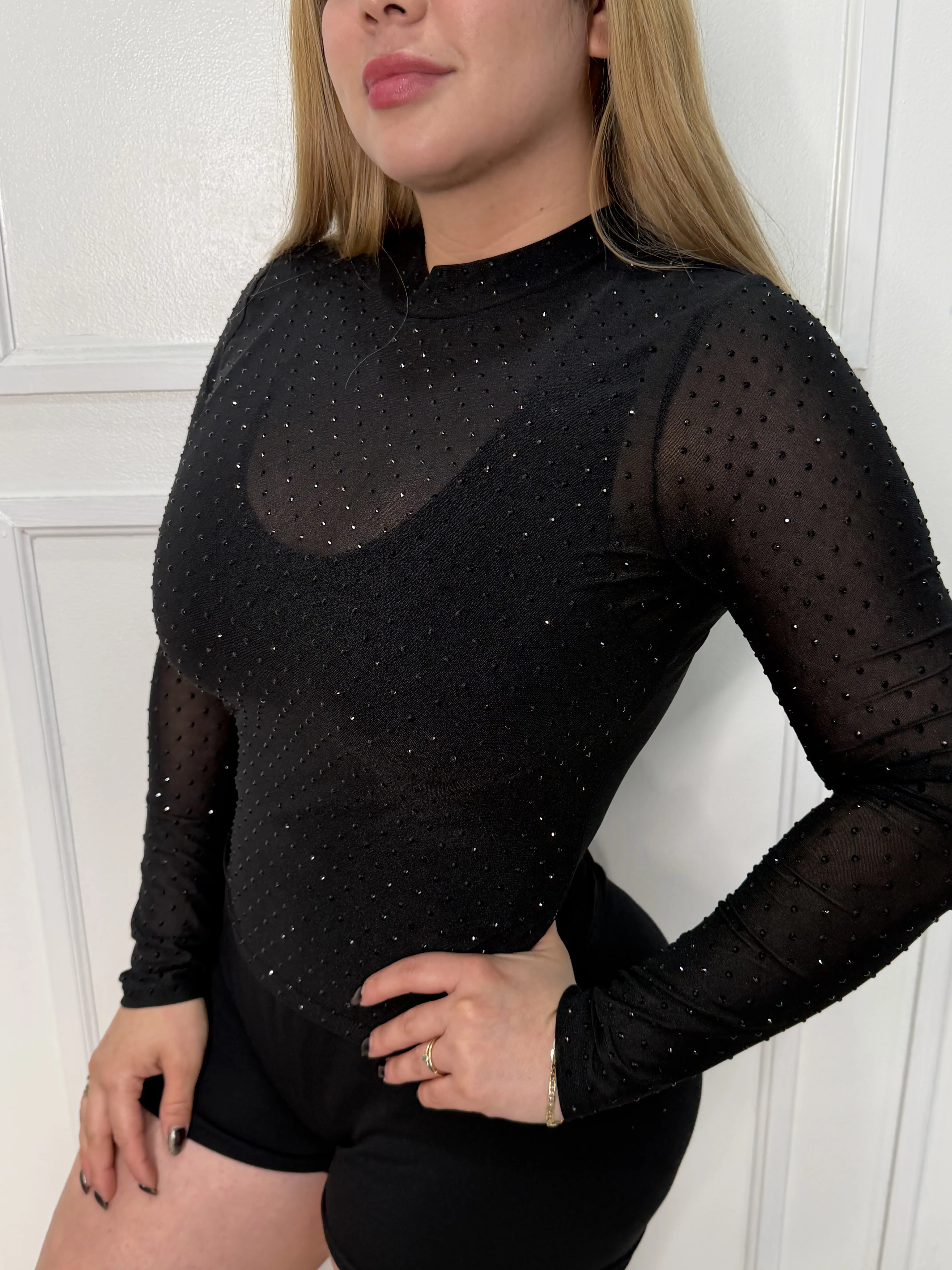 Chloe's Rhinestone Embellished Long Sleeve Top - Comfortable & Breathable Fabric for Casual & Special Occasions