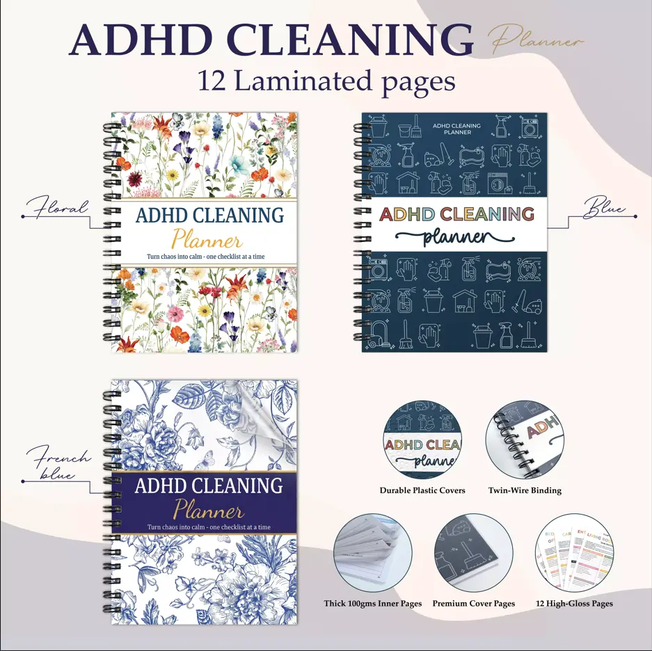 2026 ADHD Cleaning Planner - Office Stationery Organizer with Daily, Weekly, Monthly Household Checklists for Adults - Stress-Free Housework Scheduler