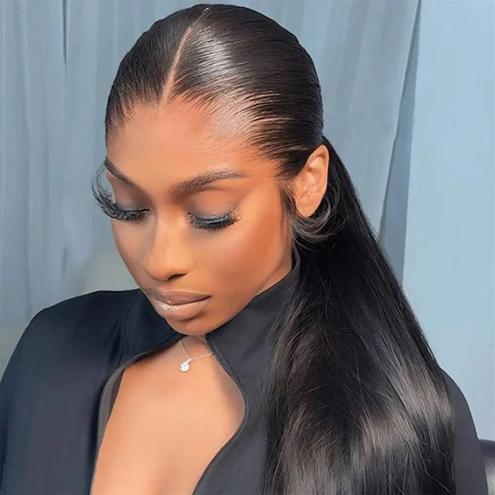 360 HD Lace Frontal Wig for High Ponytail Updo Bone Straight Human Hair Wigs for Black Women 180% Density Pre-Cut HD Lace Frontal