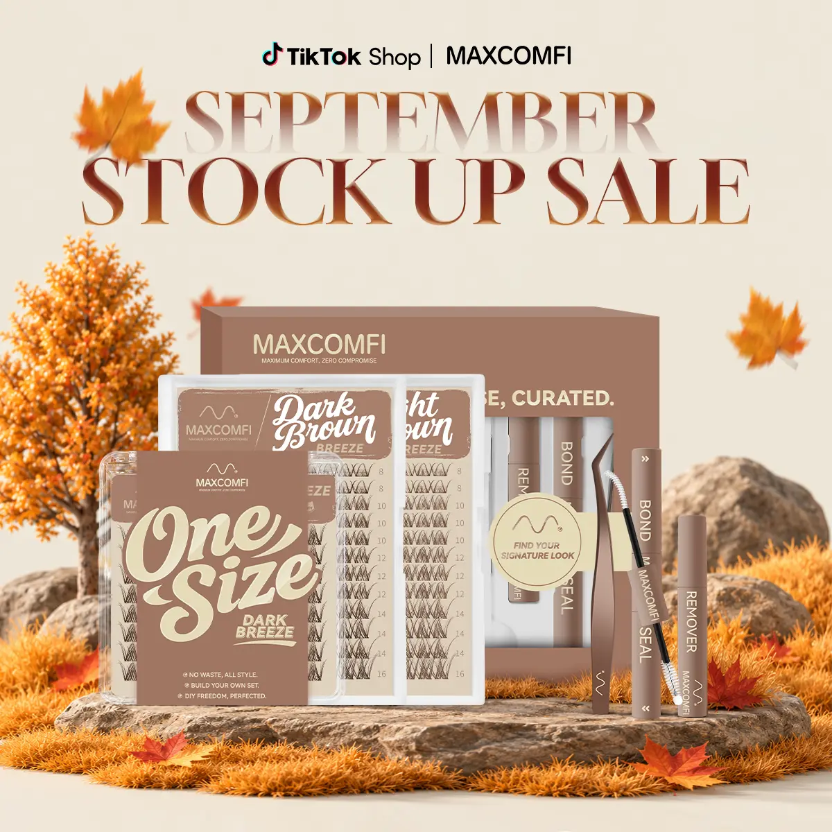 MaxComfi Brown Breeze Spider Individual Eyelashes, DD-Curl DIY Lash Clusters, Super Soft Thin Band, Waterproof Long-Lasting, Beginner-Friendly Daily Wear False Lashes for Flawless Voluminous Look, Individual Lashes Summervibes
