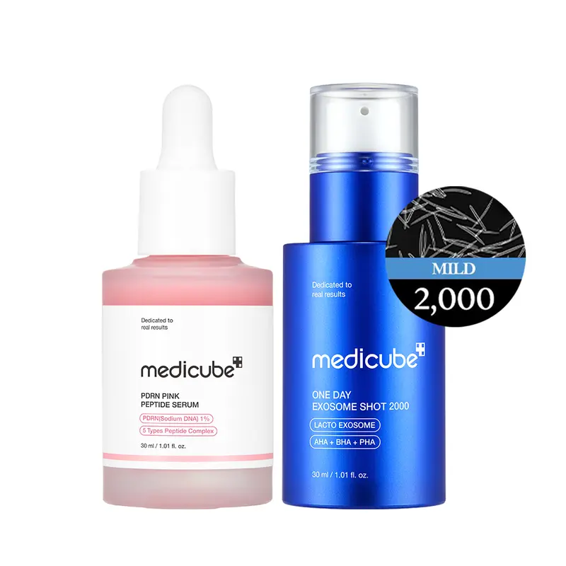 [medicube] Home Aesthetic Spot & Pore Duo l Experience Glass Glow Effect with Zero Exosome Spicule Serum + Salmon PDRN Pink Peptide Serum