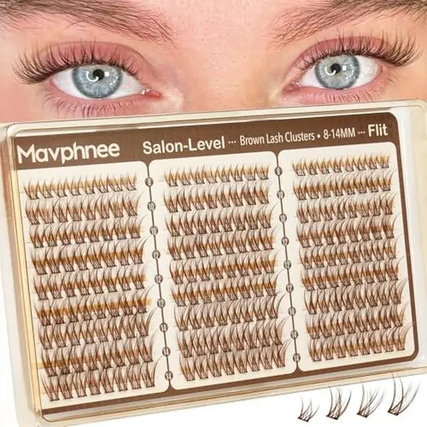 Brown Lash Clusters 8-14MM Wispy Natural Eyelash Extensions 216Pcs Short Dark Brown Cluster Lash Extensions C Curve Brown Band For Daily Wear, Natural Enhancement, Easy to Apply (Flit)