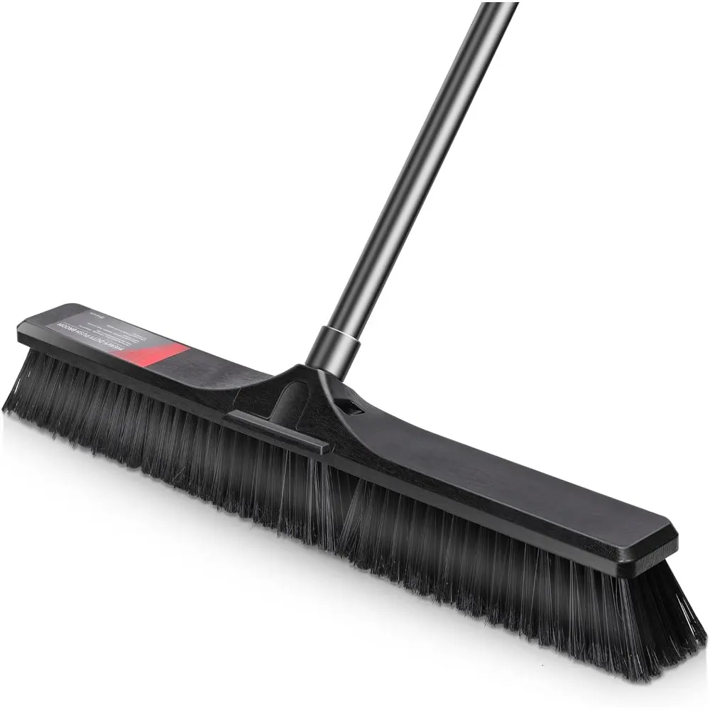 Push Broom Outdoor Heavy Duty, 24" Push Broom with Stiff Bristles, Heavy Duty Garden Broom, Outdoor Stiff Sweeping Broom for Garage, Yard, Patio, Deck, Concrete, Wood, Stone Floors Scrub and Cleaning