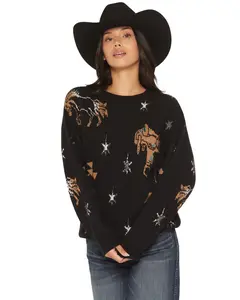 Rock & Roll Denim Women's And Conversational Print Sweater - Bw32t07812