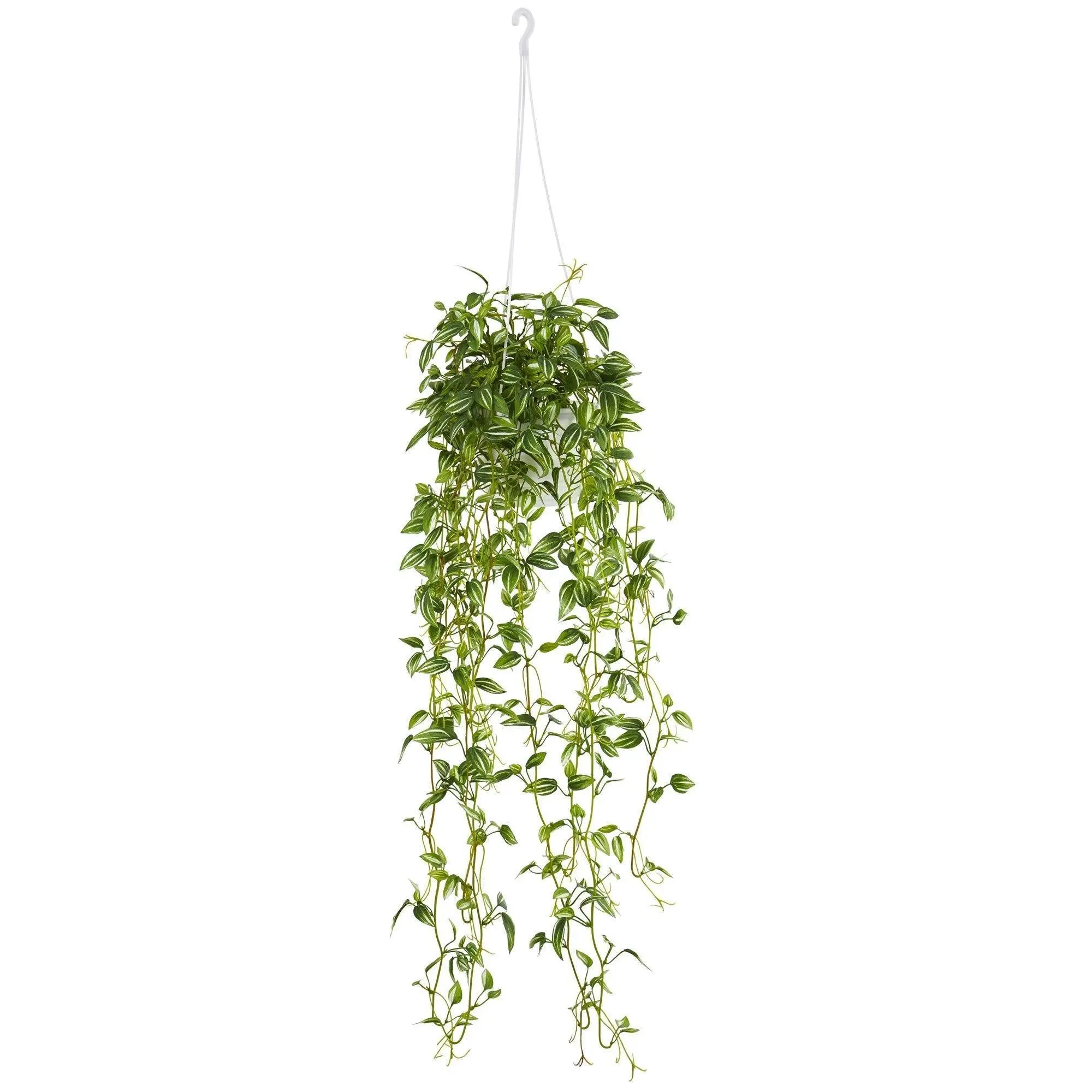 Green Variegated Wandering Jew Artificial Plant - Hanging Basket with Plant Hanger for Indoor Garden