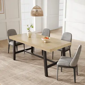 Garvee Industrial Dining Table for 4-6 People, 62.99" Large Wooden Kitchen Table with Sturdy Metal Frame, Long Rectangular Design, Seats 4-6, Perfect for Dining Room and Kitchen - Natural Finish