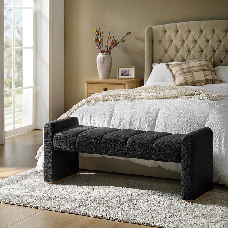 Hulala Jonas Contemporary Mudroom Bench with Unique Piano Key Accents, Sturdy Rubber Wood Legs, Thick Padded Cushion, Modern Design & Entryway Fit, Footstool