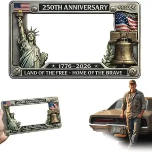 250th Anniversary USA License Plate Frame, Patriotic American Car Tag Cover with Statue of Liberty & Liberty Bell, Fits Standard US Plates with Screws (2 PCS) PatriotsGift, License Plate Protector, Car Accessories