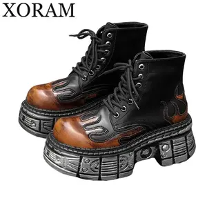 Men's Closed Punk Style Boots - New Stylish, Thick Sole, Height-Increasing, Lace-Up, Versatile Footwear 561212-J