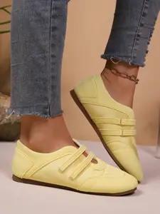 Pure Color Preppy Academy Velcro Shoes, Back-To-School Ballet Style Casual Sports Lightweight Comfortable Wedding Party Office Gym Outdoor All Seasons Single Shoe