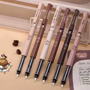 6/12 Pieces Cute Coffee Pen, 0.5mm Black Ink Automatic Ink Control, Rubber Finish Smooth Writing Pens, Gifts for Women, Students, Teachers, Employees Birthday Christmas Gift Back to School Office Supplies