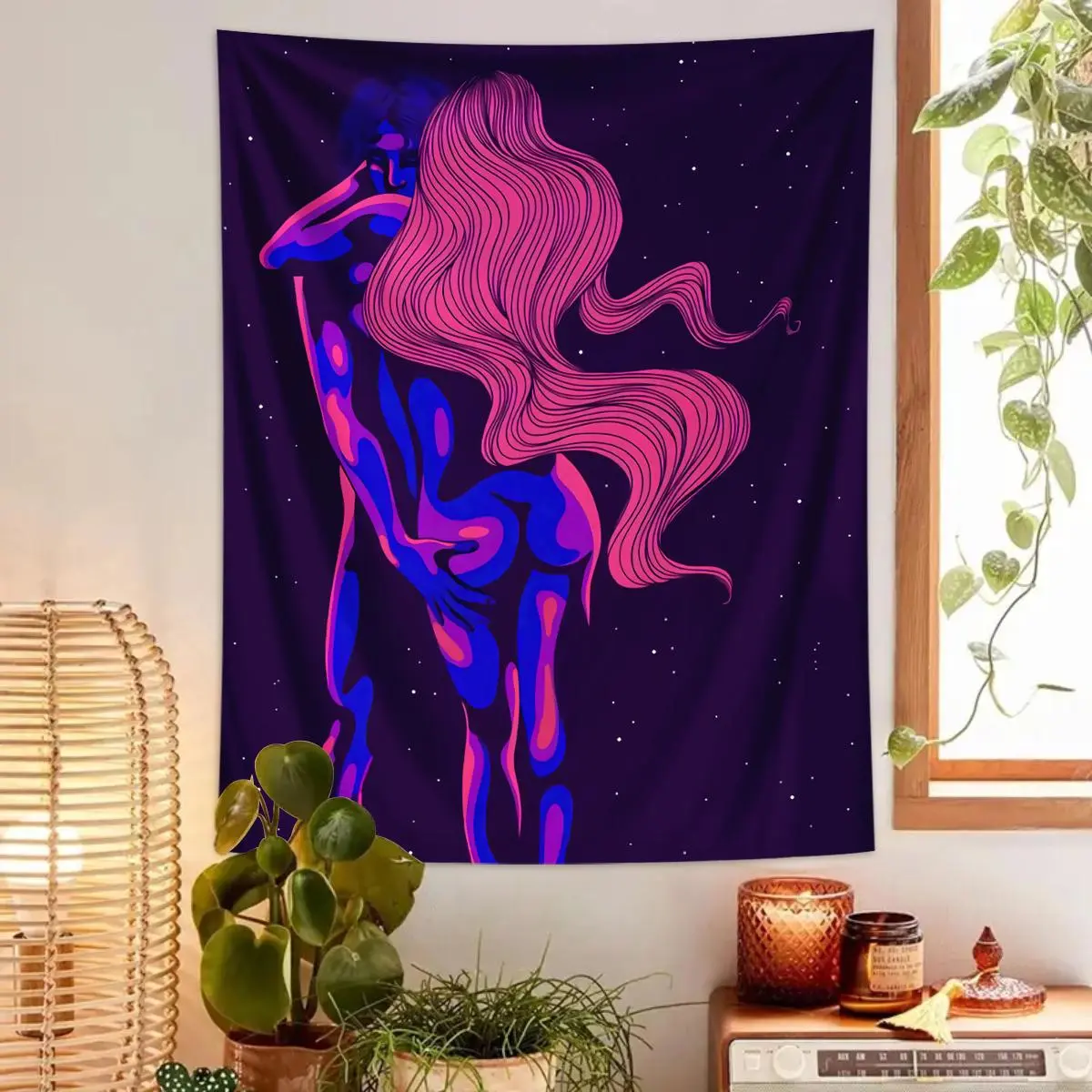 Couple Pattern Tapestry, Retro Abstract Art Lines Tapestry, Fashionable Wall Hanging for Home Living Room Bedroom Decor, Vintage Room Decor