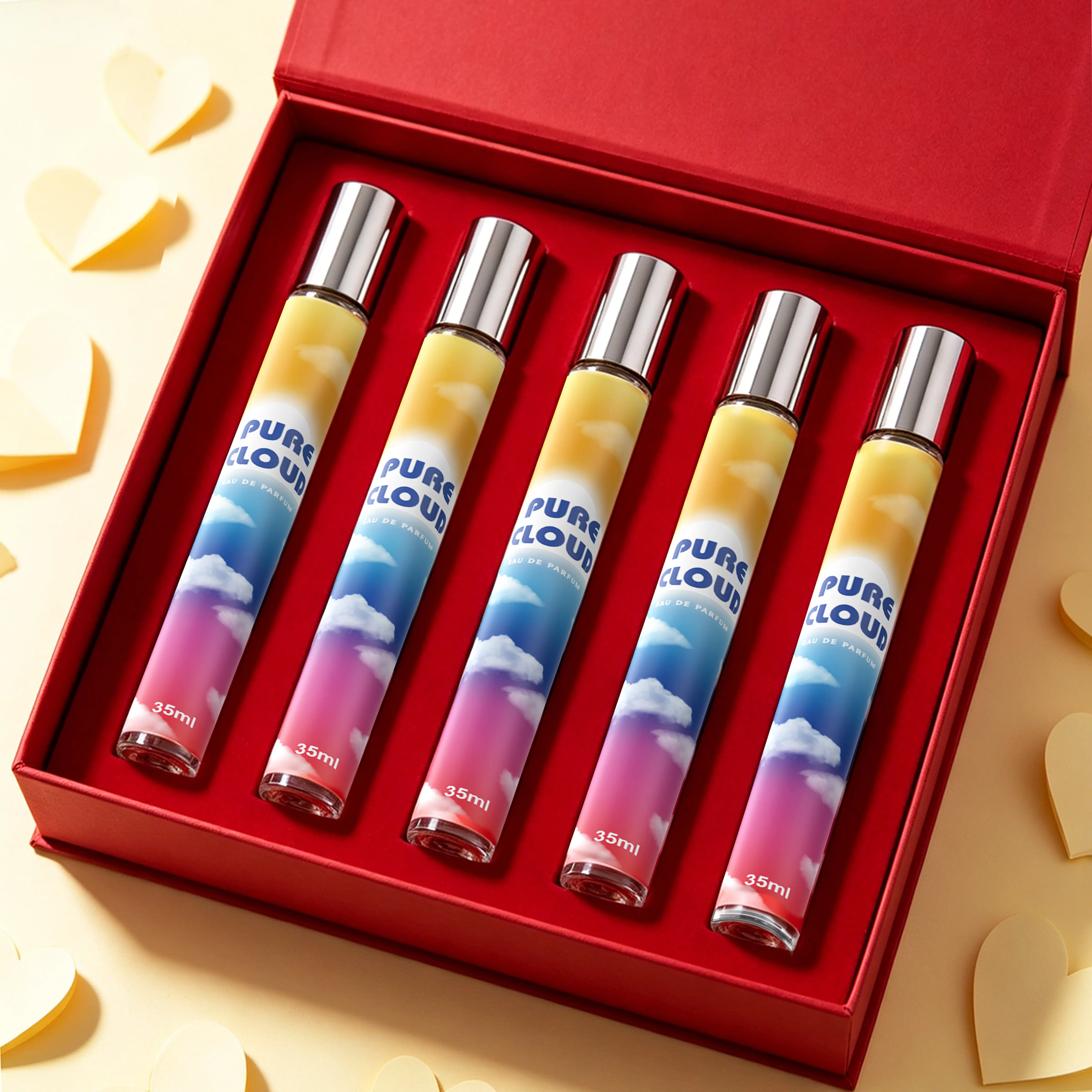 5-Pack Women's Travel EDP, Fruity Floral Gourmand, 35ML/1.18 FL OZ Each, Lavender Pear Bergamot Cream Praline Coconut Orchid Musk Woody, Lightweight & Portable, Long-Lasting 6-8H, Perfect Christmas Stocking Stuffer, Great for Dates Daily Travel Gifting