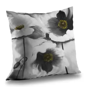 360 Stand Modern Black & White Floral Print Throw Pillow, 14x14 in Standard Size, Soft Texture Poly Twill, C1PT14143CGM82 - Ideal for Bathroom Use, Black-And-White Standard Pillows