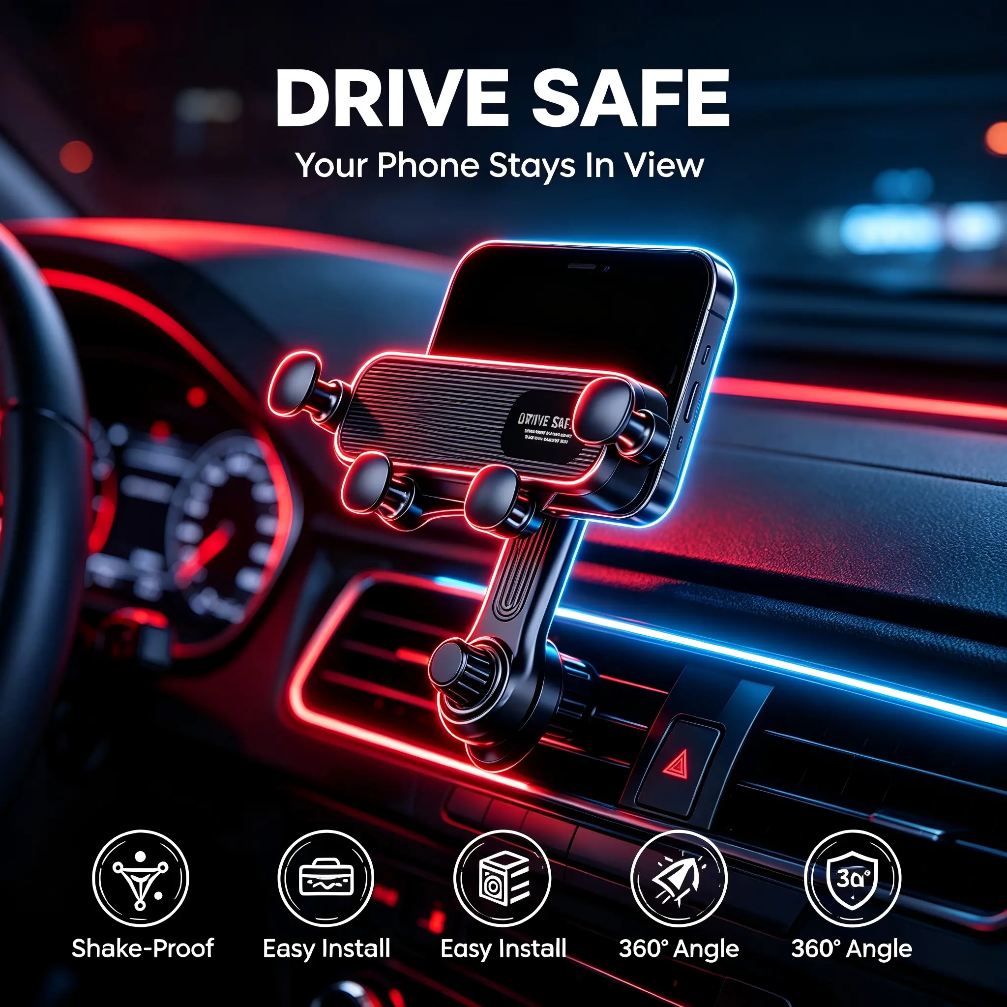 Universal Car Air Vent Phone Holder With Stretch Extension Rod Design, Anti-Shake Gravity Lock System Prevents Your Phone From Falling Off On Bumpy Rough Roads