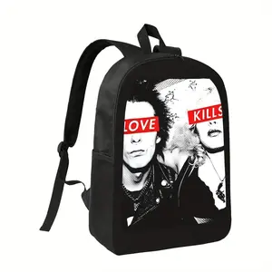 Sid & Nancy Love Kills Punk Band Graphic Backpack - Bold Anime Print, Lightweight & Durable Casual Daypack with Adjustable Straps, Machine Washable for Daily Commute, School, or Travel, School Backpack, Bold Graphic Design, Zipper Closure