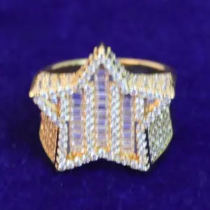 [ICE HUE]18K Gold Vacuum Plated Copper with 5A+ Sri Lanka Zircon Pentagram Ring Miami Italy Mexico & Micro Inspired for Women & Men Luxury Jewelry,Daily Wear,Casual Fashion,Gift Idea,,Classic,Hip Hop,Simple,Sporty Style