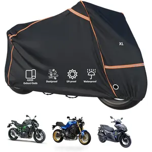 420D Heavy Duty  Cover  Outdoor, 5000mm Rainproof Material Motorbike Cover with 2 Windproof Buckles, Lock Holes & Wide Reflective Strips, Anti-UV Sun Dust Protection