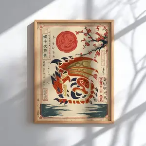 Rathalos Monster Hunter World Inspired Wall Art - Wyvern King Video Game Poster - Unframed High-Quality Creature Illustration - Gift for Monster Hunter Fans