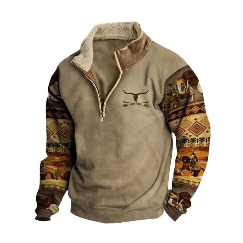 Stylish Pullover: Soft Fabric, Half-Zip Design, Intricate Deer Graphic, Comfortable for Daily Wear Stylish Pullover: Soft Fabric, Half-Zip Design, Intricate Deer Graphic, Comfortable for Daily Wear