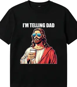 "I'm Telling Dad" Funny Jesus T-Shirt | Sarcastic Religious Humor Graphic Tee | Cool Jesus with Coffee & Sunglasses Shirt | Irony Statement Top | Premium 180g Cotton Tee