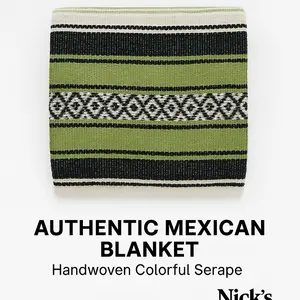 Nick's Authentic Mexican Blanket Handwoven Colorful Serape Soft Cotton Blend 74" x 52" Versatile Home Décor Yoga Meditation Beach Picnic Camping Cozy Throw