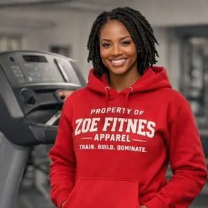 Zoe Fitnes Apparel Red Hoodie - Property of Zoe Fitnes Apparel Train Build Dominate - Wear Your Strength