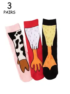 3 pairs of crew socks with funny animal paw patterns Casual Stylish Socks